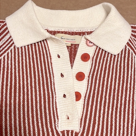 Vince Camuto contrasting ribbed knit henley pullover sweater, red and cream,sz M - Picture 7 of 13